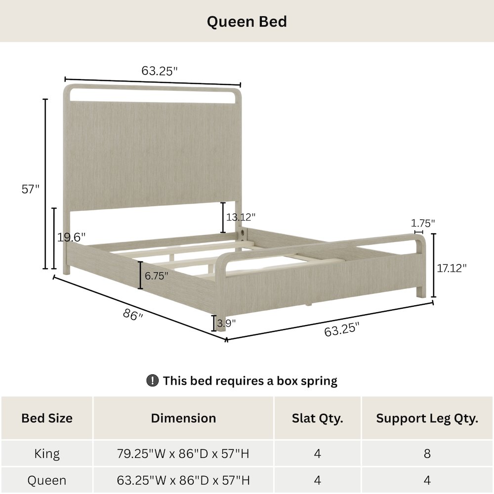 Tavari Wood Panel Bed, Light Gray Finish, Queen. Picture 12