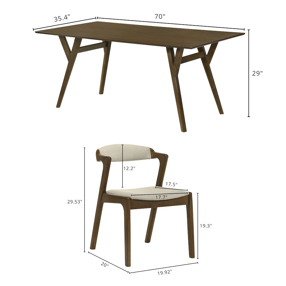 Modern 7-Piece Dining Set, Walnut Finished Dining Table with 6 Brown Chairs. Picture 19