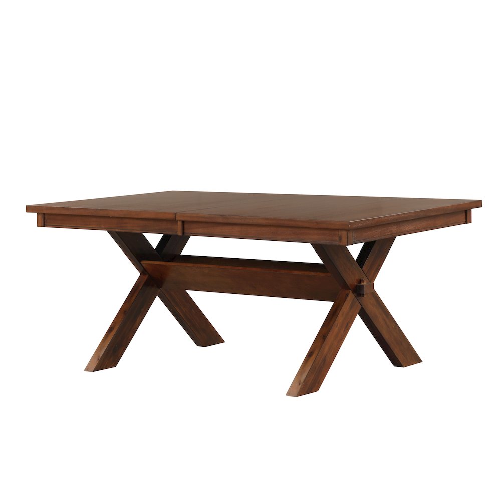 Karven Wood Trestle Extendable Dining Table with Leaf, Dark Hazelnut. Picture 9