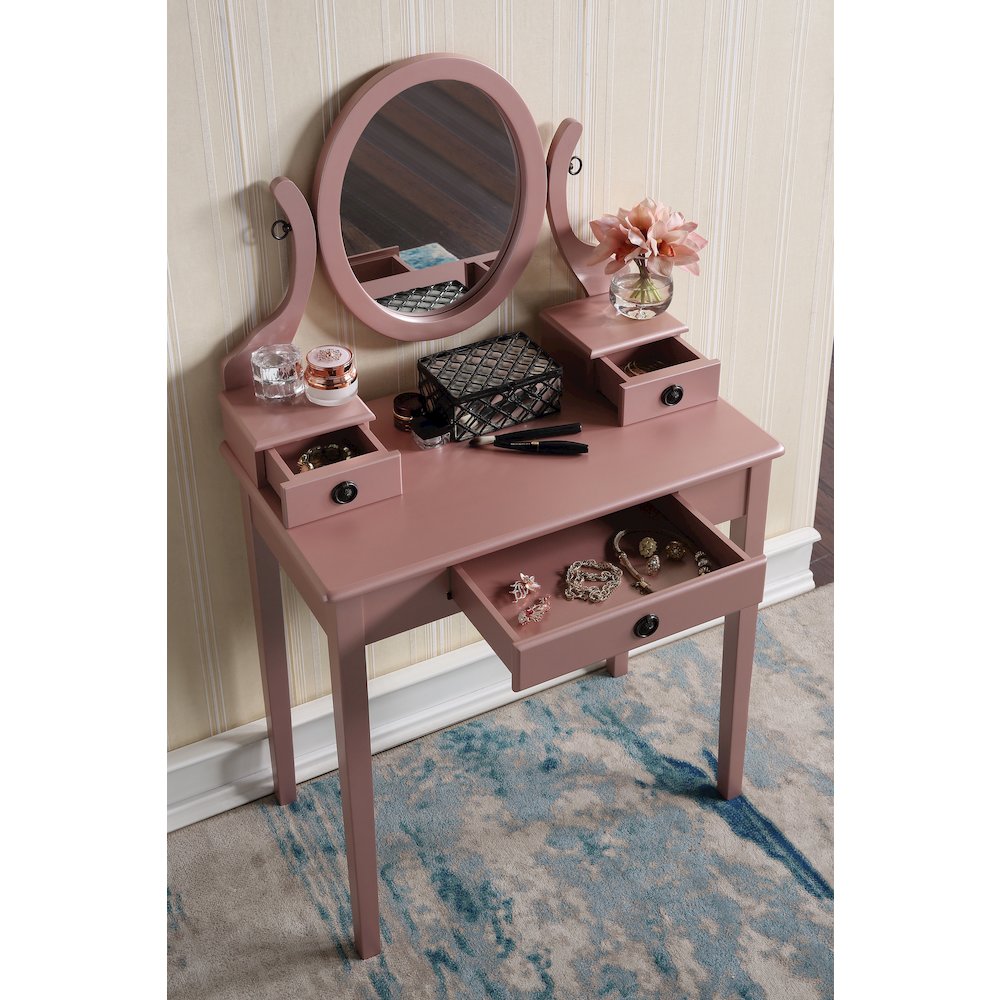 Moniys Wood Makeup Vanity Table and Stool Set, Rose Gold Finish. Picture 5