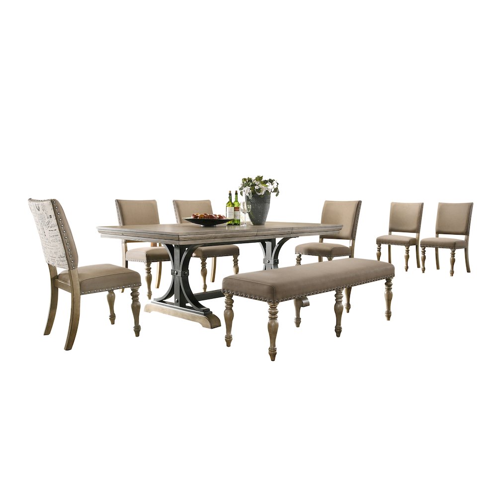 Birmingham 8-Piece Extendable Table with Nailhead Bench Dining Set, Driftwood. Picture 1