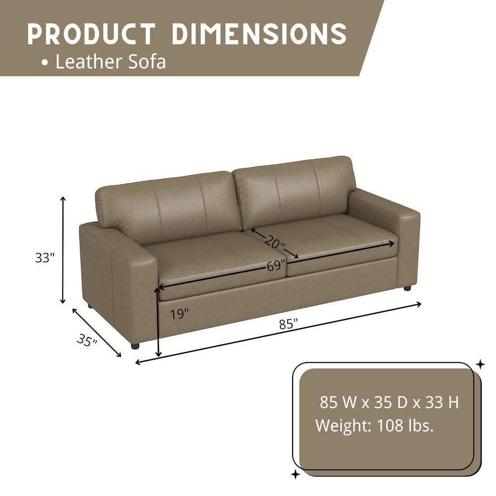 Sakan Leather Upholstered Sofa, Beige. Picture 11