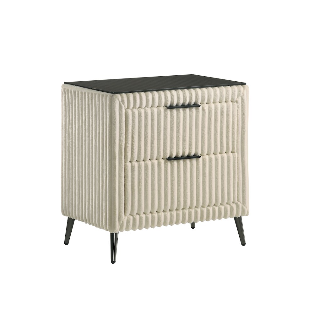 Mavela Wide Wale Corduroy Upholstery Nightstand, Cream. Picture 1