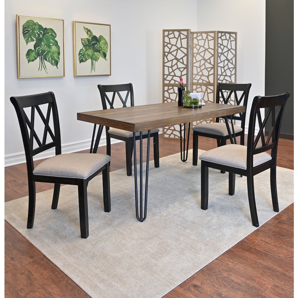 Arroyo 6-Pc Dining Set, Hairpin Dining Table with 4 Chairs and Bench, Rich Black. Picture 5