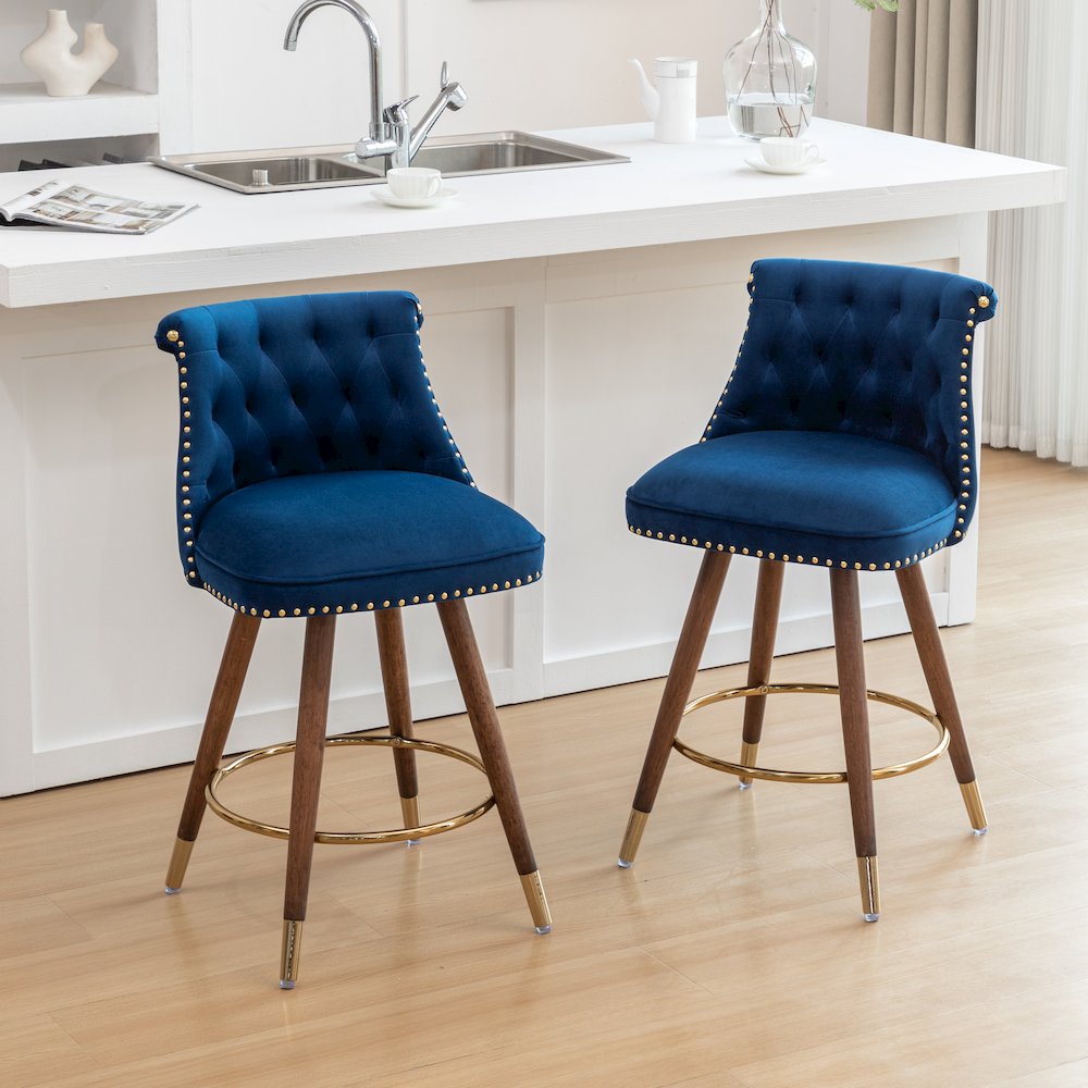 Elvara Set of 2 Button-Tufted Counter Stools with Nailhead Trim - Blue. Picture 7
