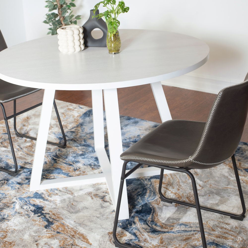 Varna 3-Pc Round Dining Set, Trestle Dining Table with 2 Chairs, Antique Gray. Picture 5