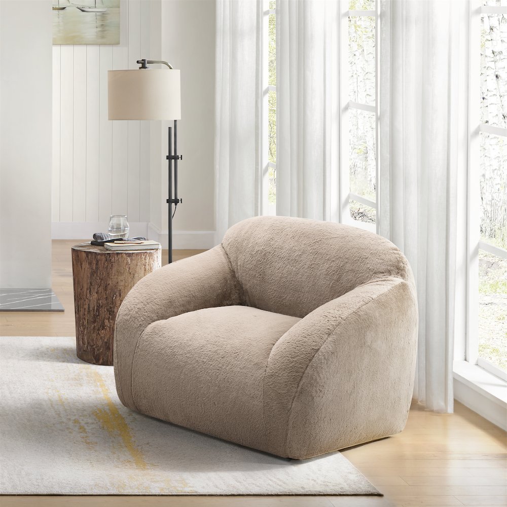 Adell Polar Bear Faux Fur Swivel Cuddle Chair, Camel Brown. Picture 2