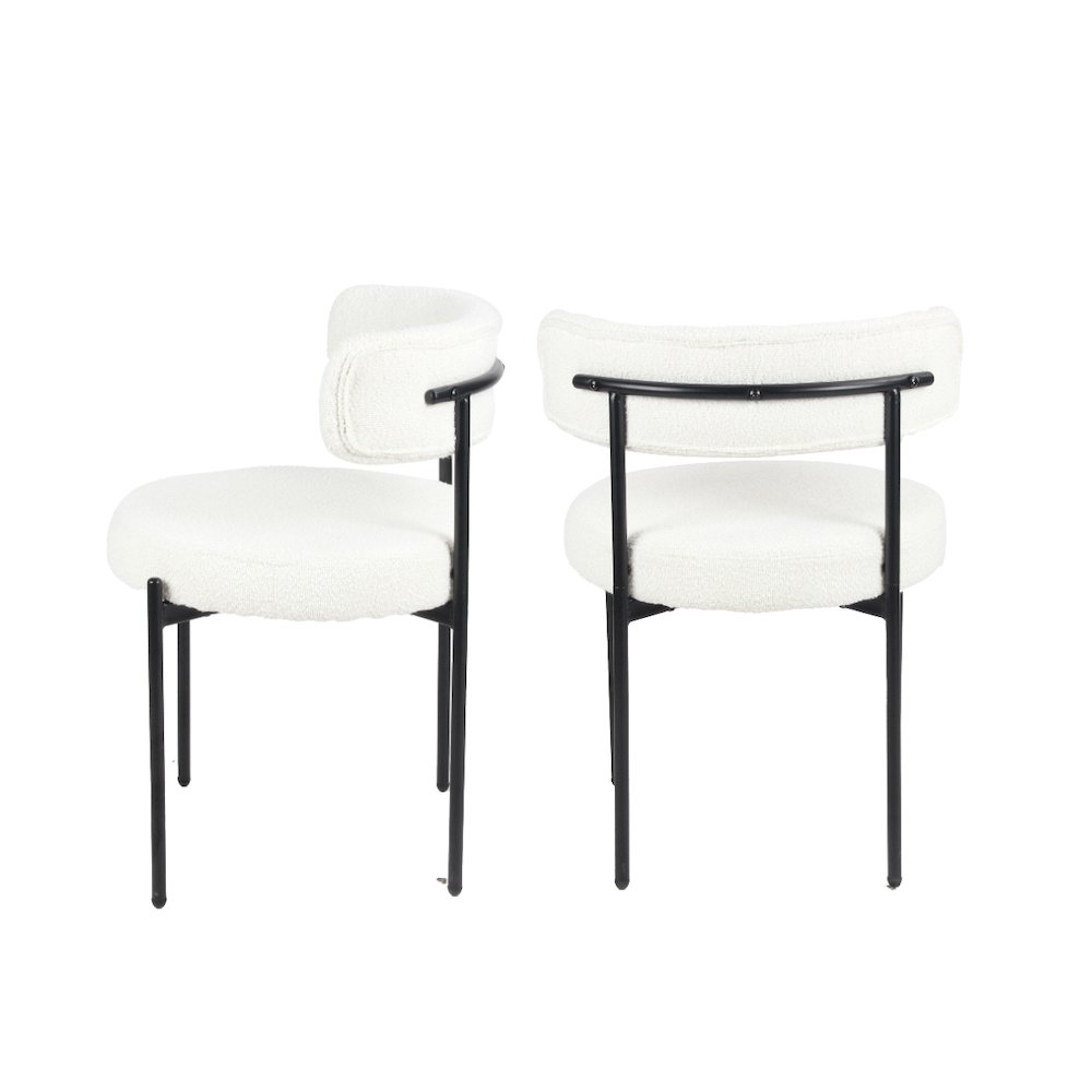 Burbank Modern Round Boucle Dining Chairs, Set of 2, White. Picture 11
