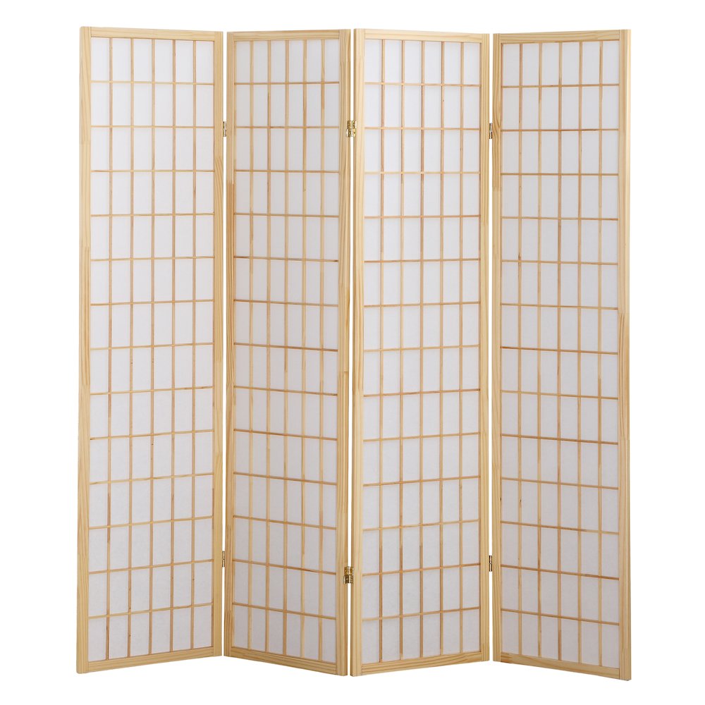 Japp 4 Panel Oriental Shoji Screen / Room Divider, Natural. Picture 1