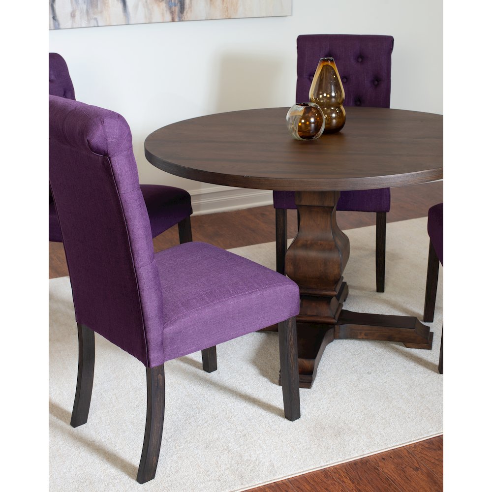 Kerbau 5-Pc Dining Set, Pedestal Round Table with 4 Stylish Chairs, Purple. Picture 4