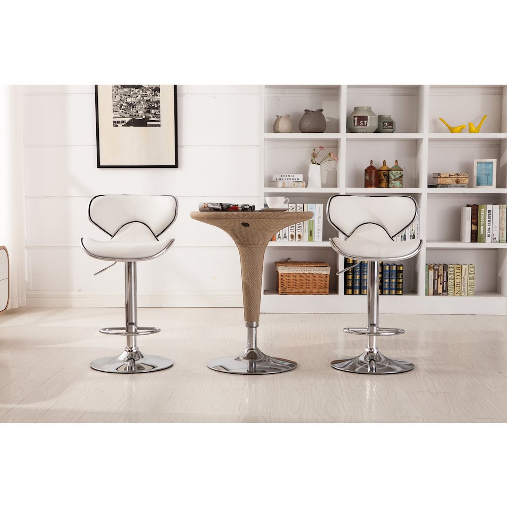 Masaccio White Leatherette Adjustable Swivel Barstool Chrome Base, Set of 2. Picture 6