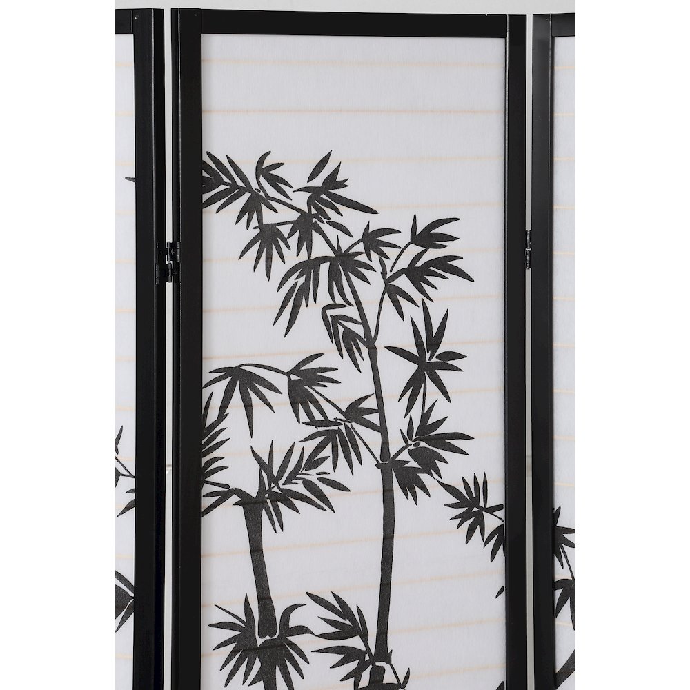 Bamm Bamboo Print 4-Panel Black Framed Room Screen/Divider. Picture 4