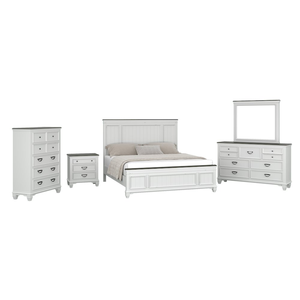 Clelane Wood Bedroom Set Panel King Bed, Dresser, Mirror, Nightstand, Chest. Picture 1