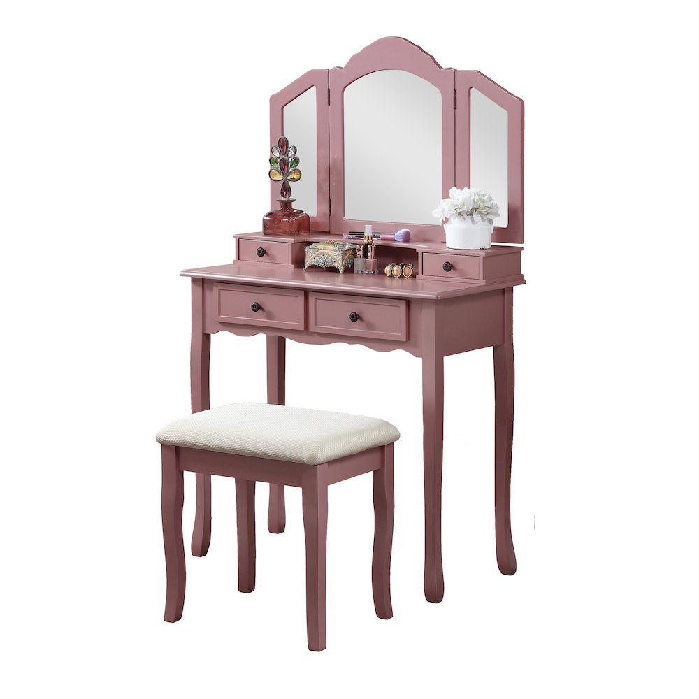 Sanlo Rose Gold Finish Wood Vanity, Makeup Table and Stool Set. Picture 1