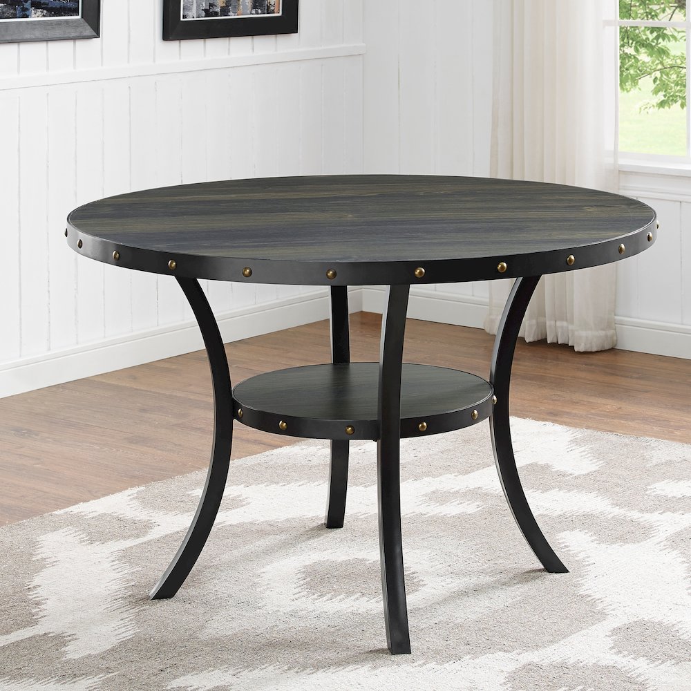 Biony Espresso Wood Dining Set with 4 Fabric Nailhead Chairs, Purple. Picture 3