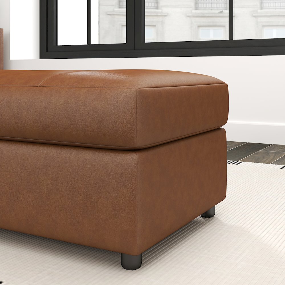 Sakan Leather Upholstered Ottoman, Caramel. Picture 4