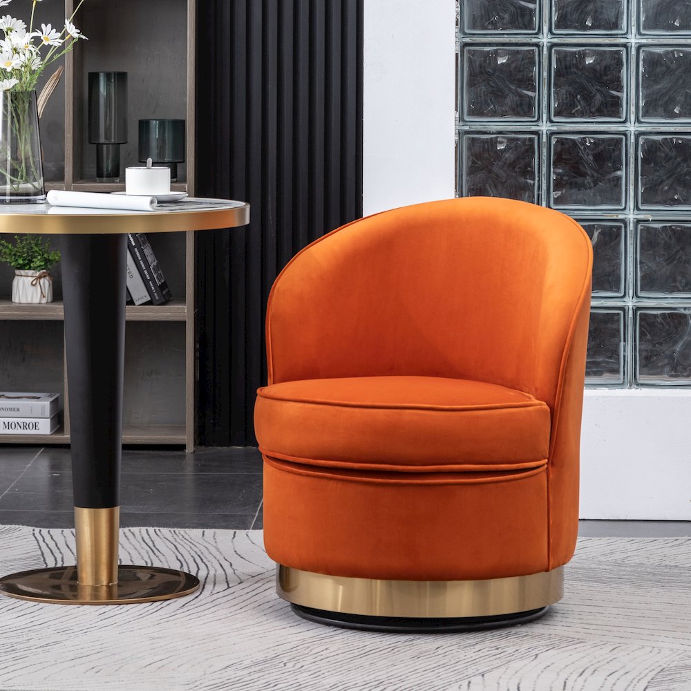 Wania Contemporary Velvet Swivel Chair, Orange. Picture 2