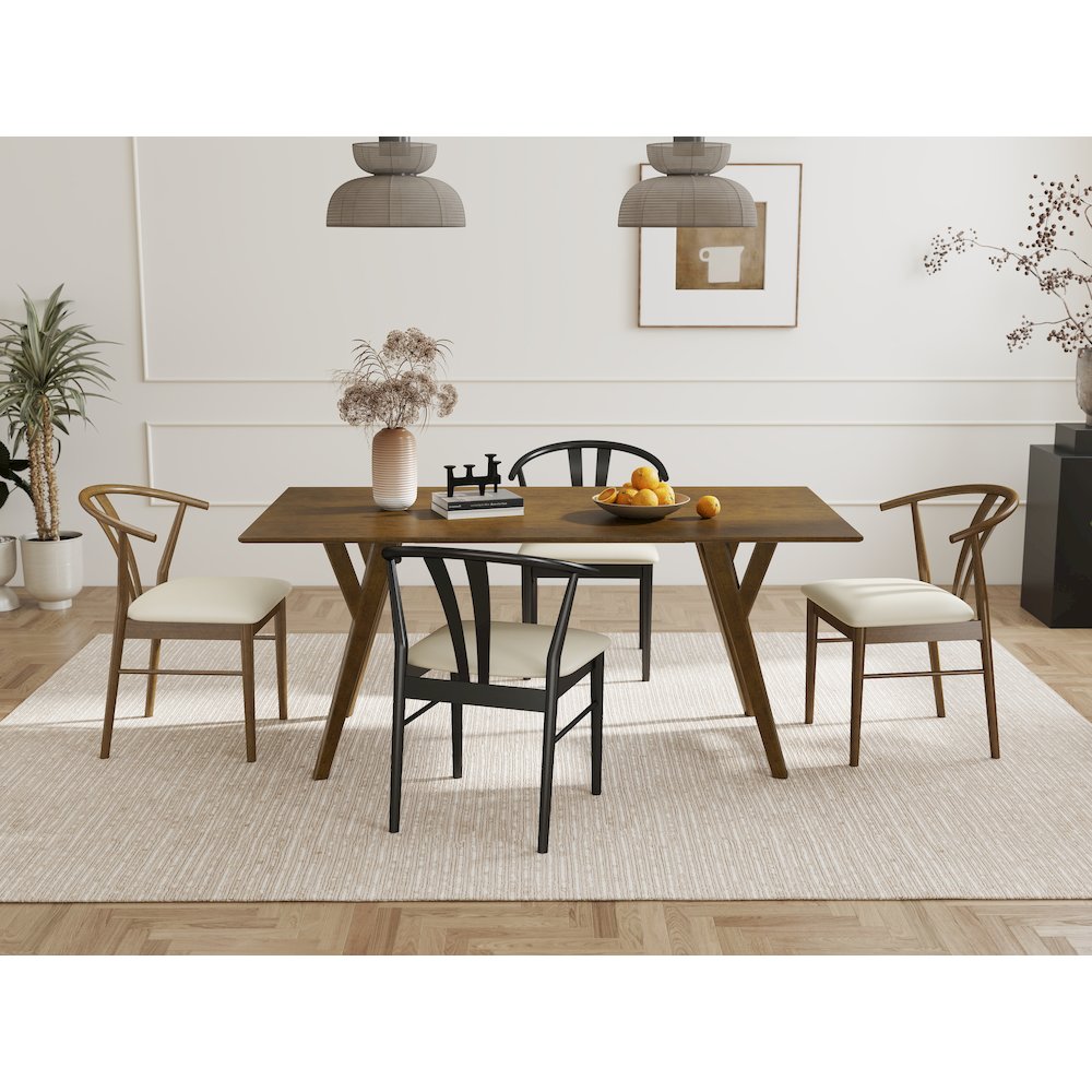 5-Piece Dining Set, Dining Table with 2 Walnut and 2 Black Wishbone Chairs. Picture 3