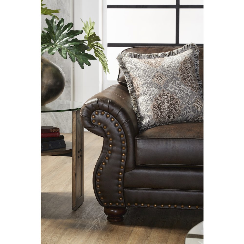 Leinster Faux Leather Upholstered Nailhead Loveseat in Espresso. Picture 3