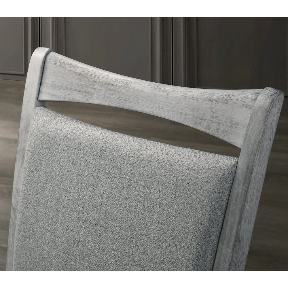 Salines 7 Piece Dining Table Set with 6 Upholstered Chairs, Rustic White and Oak. Picture 8