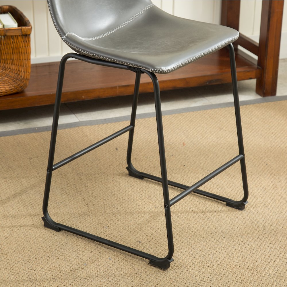 Lotusville Vintage PU Leather Counter Height Stools, Antique Gray, Set of 2. Picture 7