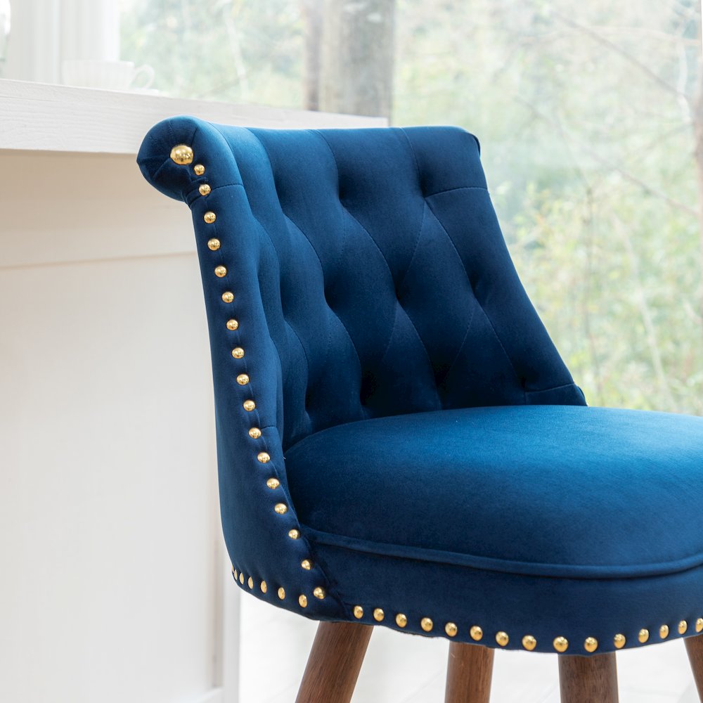 Elvara Set of 2 Button-Tufted Counter Stools with Nailhead Trim - Blue. Picture 9