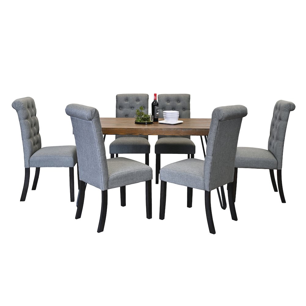 Ashford 7-Pc Dining Set, Hairpin Dining Table with 6 Chairs, Gray. Picture 1