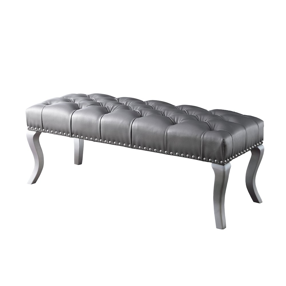 Decor Maxem Tufted Faux Leather Upholstered Seat with Nailhead Trim Bench. Picture 1