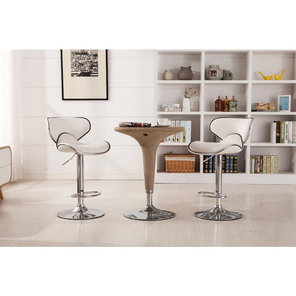 Masaccio White Leatherette Adjustable Swivel Barstool Chrome Base, Set of 2. Picture 4