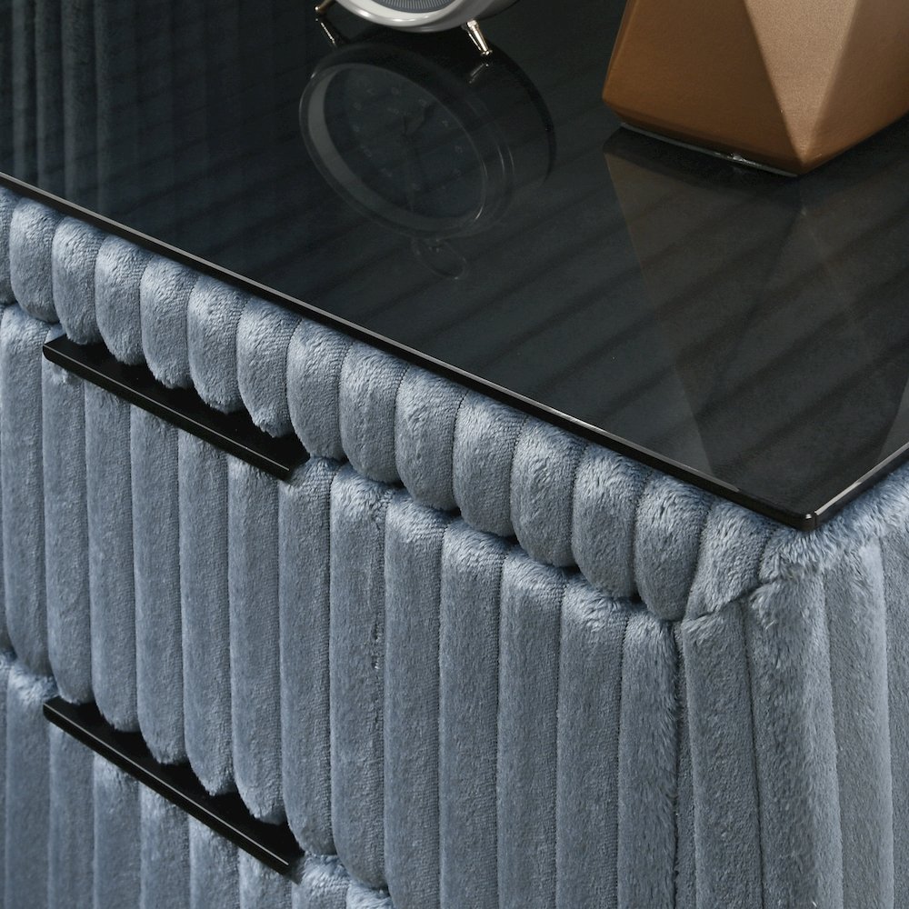 Mavela Wide Wale Corduroy Upholstery Nightstand, Blue. Picture 3