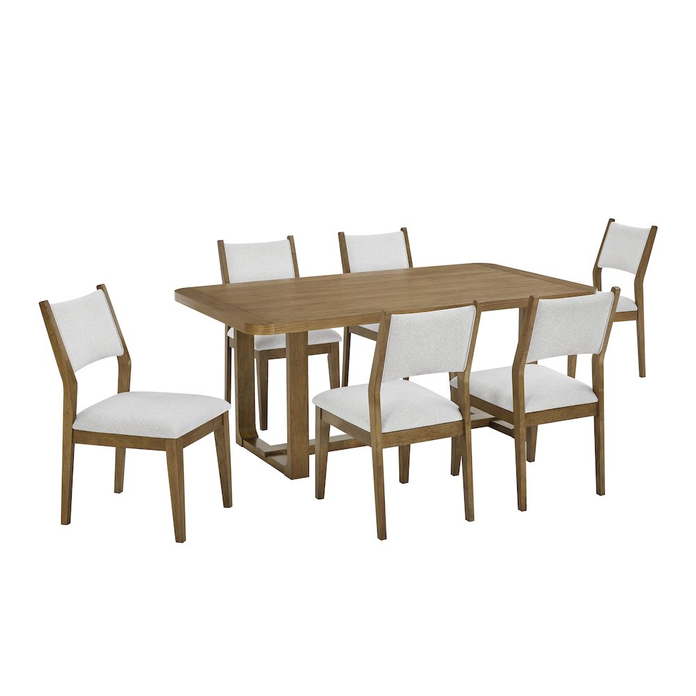 Parker 7-Piece Dining Set, Trestle Dining Table with 6 Stylish Chairs, Light Oak. Picture 1