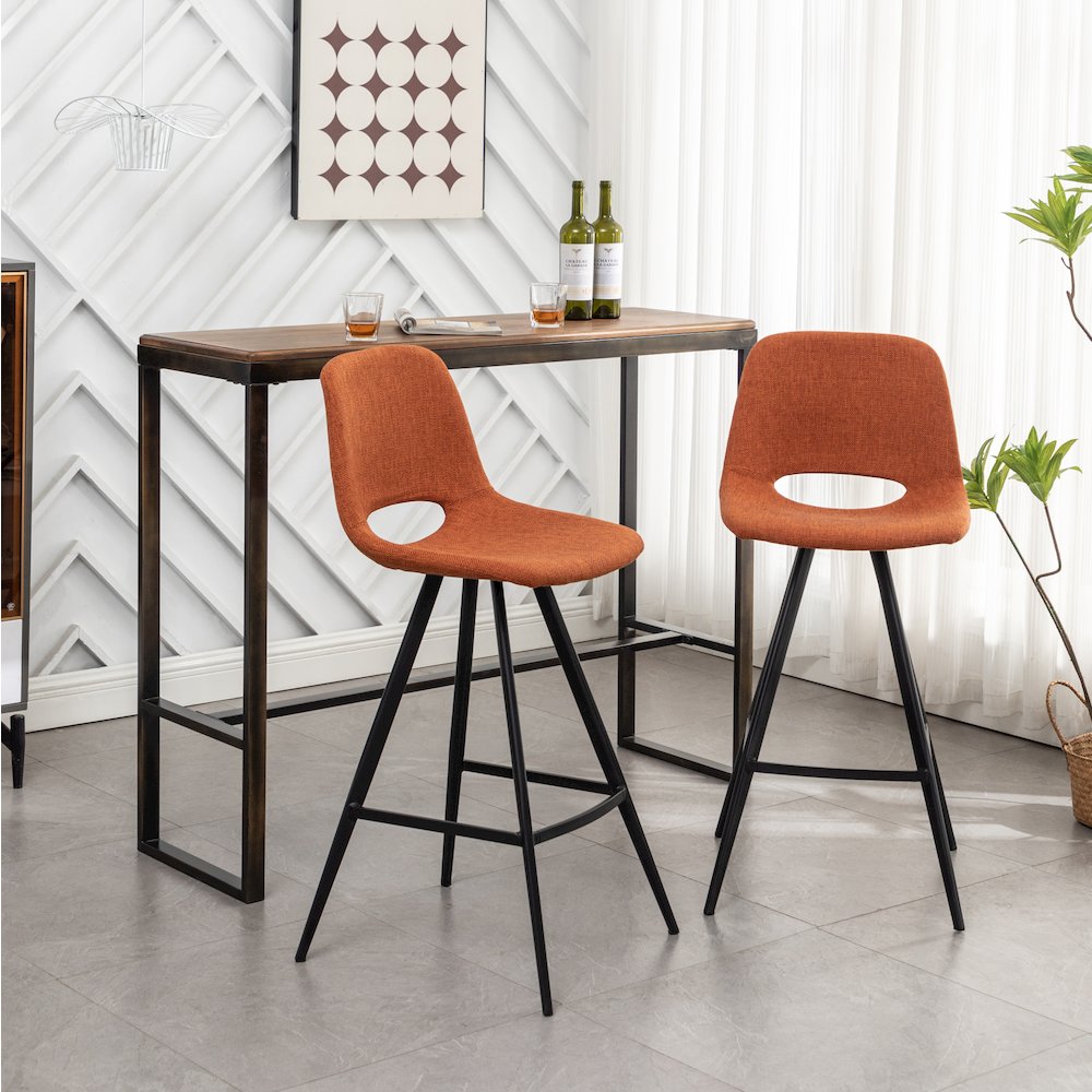Porth Fabric Kitchen 28.25" Barstools, Set of 2, Orange. Picture 3