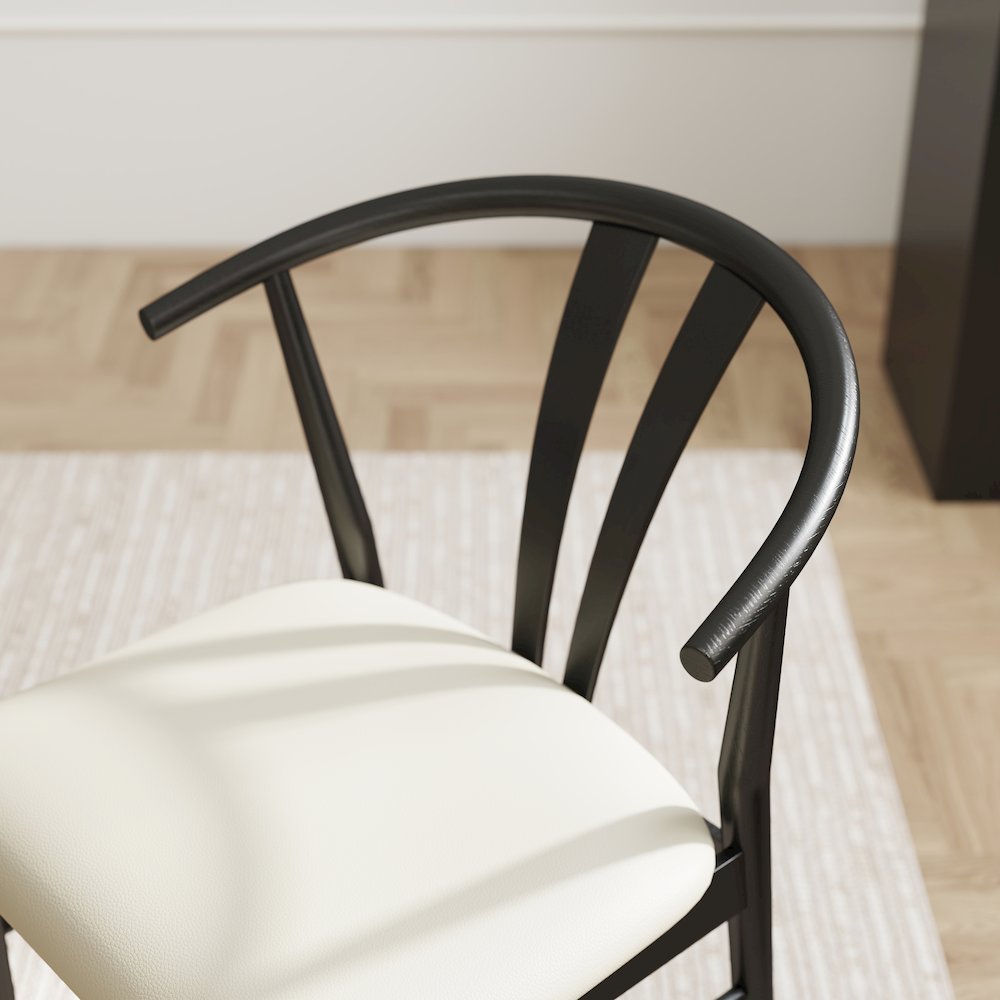 7-Piece Dining Set, Wood Dining Table with 4 Walnut and 2 Black Wishbone Chairs. Picture 14