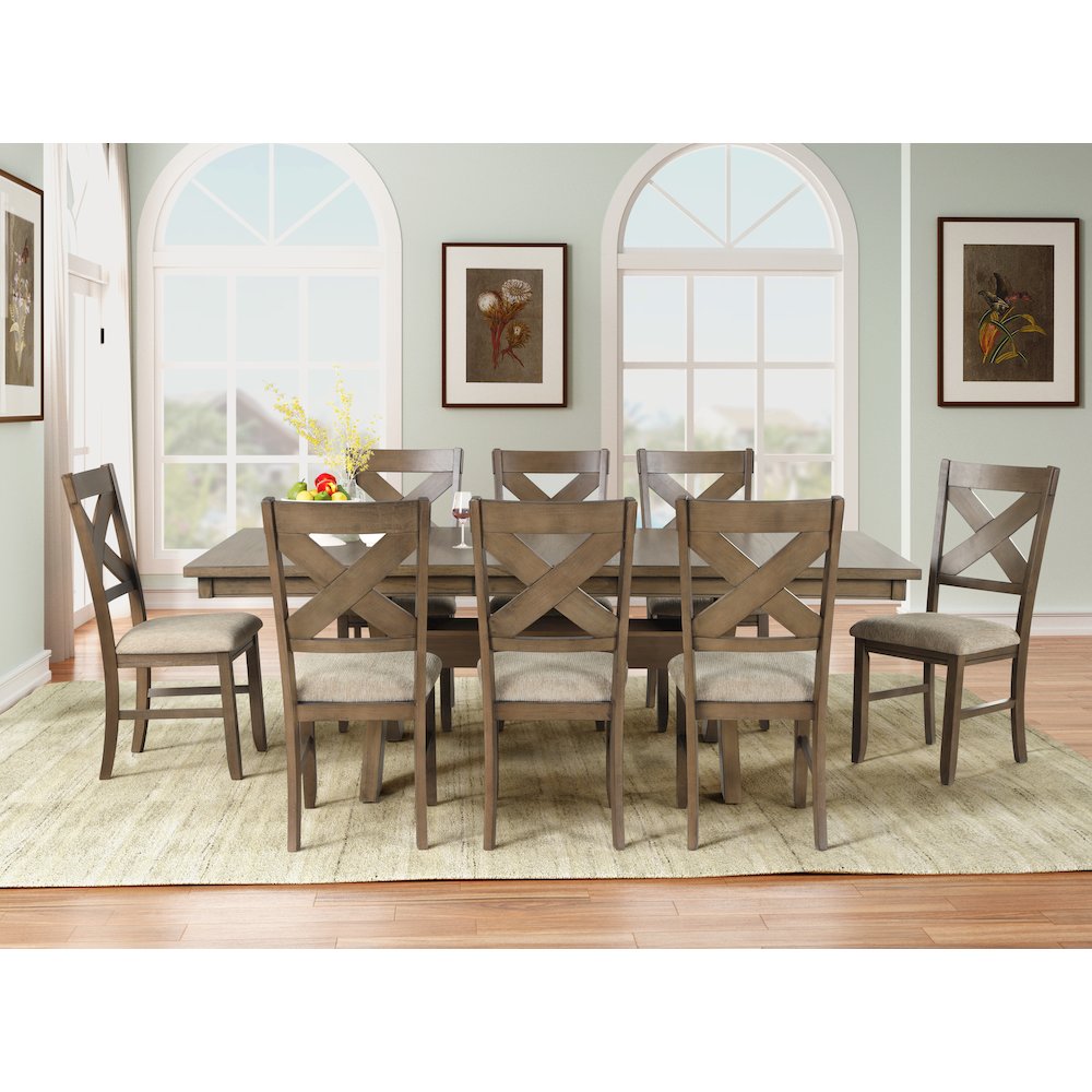Raven Wood 9-PC Dining Set, Extendable Table with 8 Chairs, Glazed Pine Brown. Picture 2