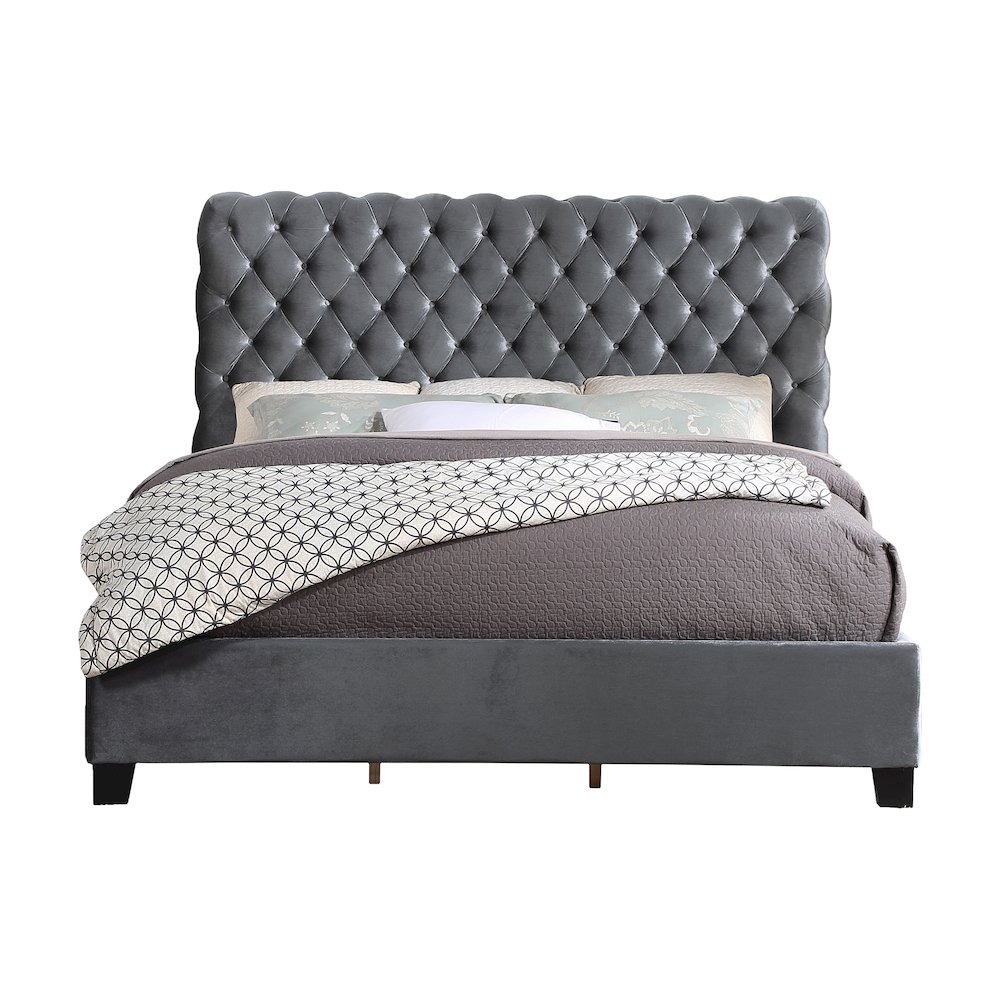 Apoera Velvet Upholstered Button Tufted Bed, Queen, Gray. Picture 1