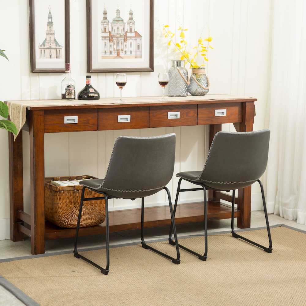 Lotusville Vintage PU Leather Dining Chairs, Antique Gray, Set of 2. Picture 6