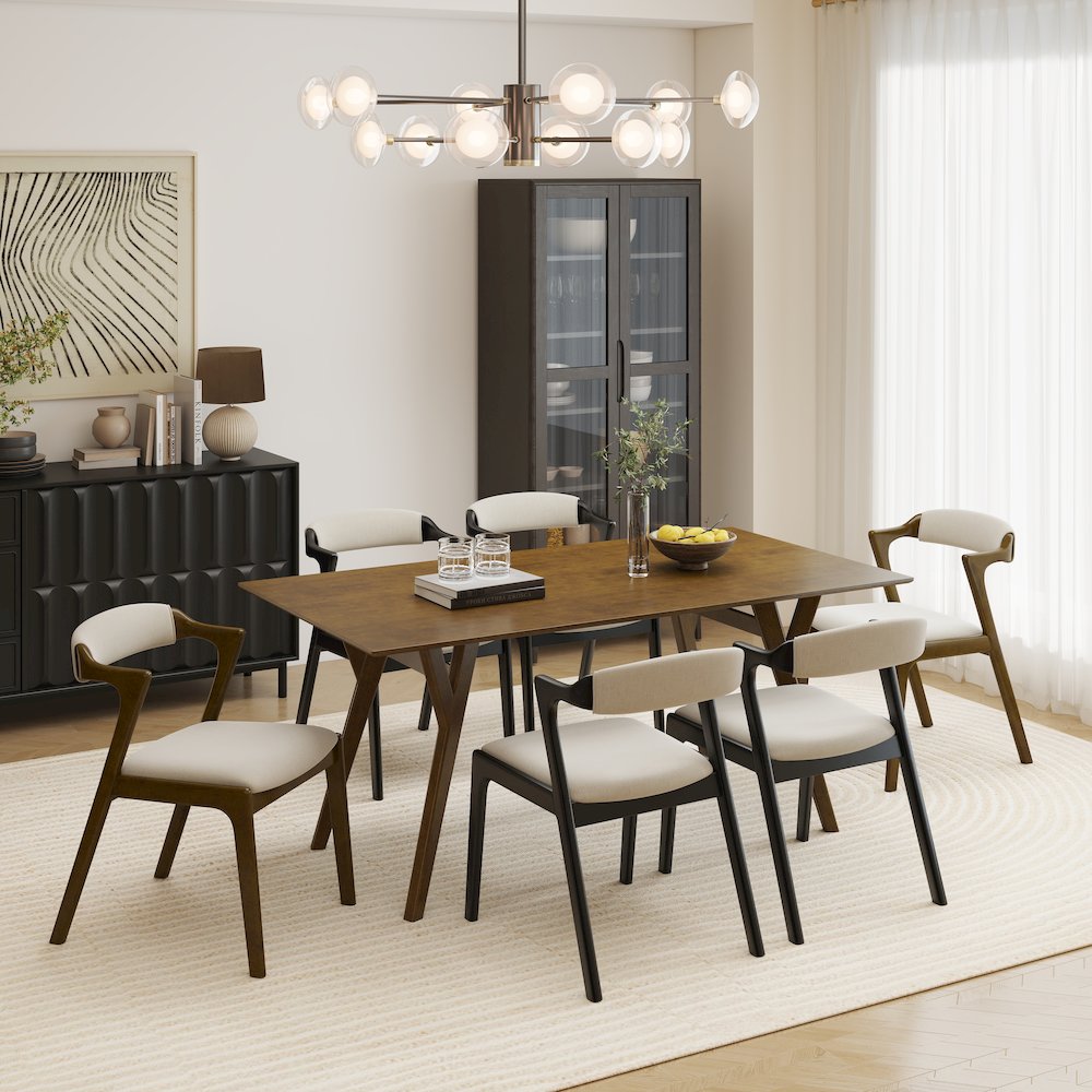 Lavin Modern 7-Piece Dining Set, Dining Table with 2 Walnut and 4 Black Chairs. Picture 2