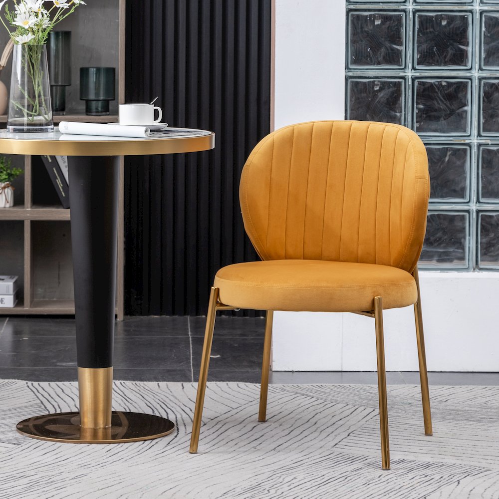Amoa Contemporary Velvet Upholstery Dining Chair, Yellow, Set of 2. Picture 2