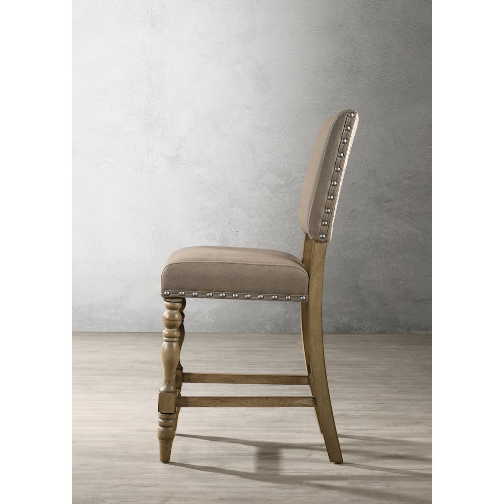 Birmingham Script Printed Driftwood Finish Counter Height Dining Chair, Set of 2. Picture 5