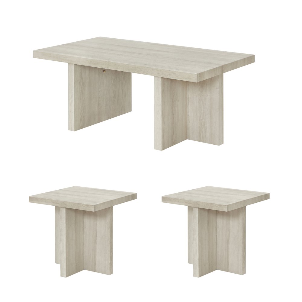 Mchome 3-Piece Coffee Table Set, Coffee Table and Two End Tables, White Finish. Picture 1
