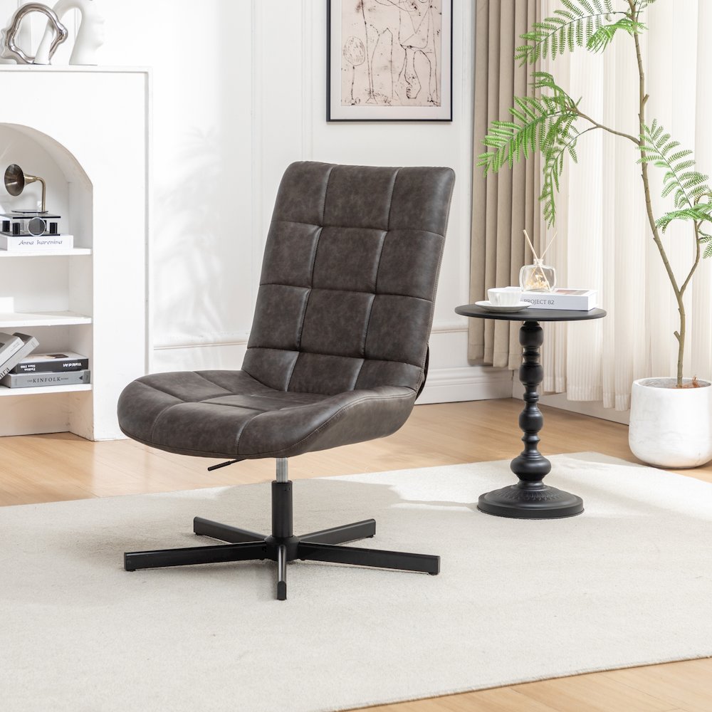 Arlena Faux Leather Tufted Swivel Accent Chair, Brown. Picture 5
