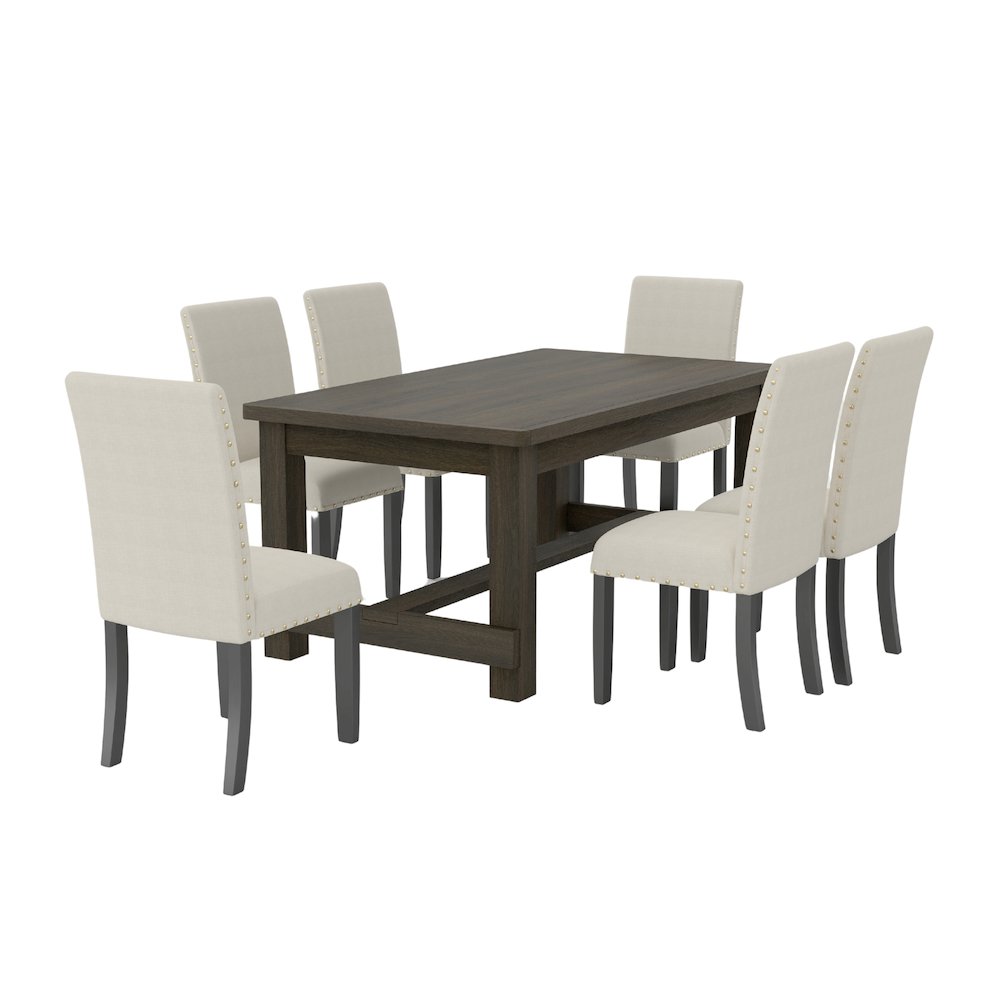 Muzzi Contemporary 7-Piece Dining Set, Dining Table with 6 Stylish Chairs, Tan. Picture 1