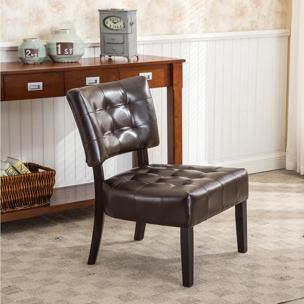 Movile Blended Leather Tufted Accent Chair with Oversized Seating, Brown. Picture 2