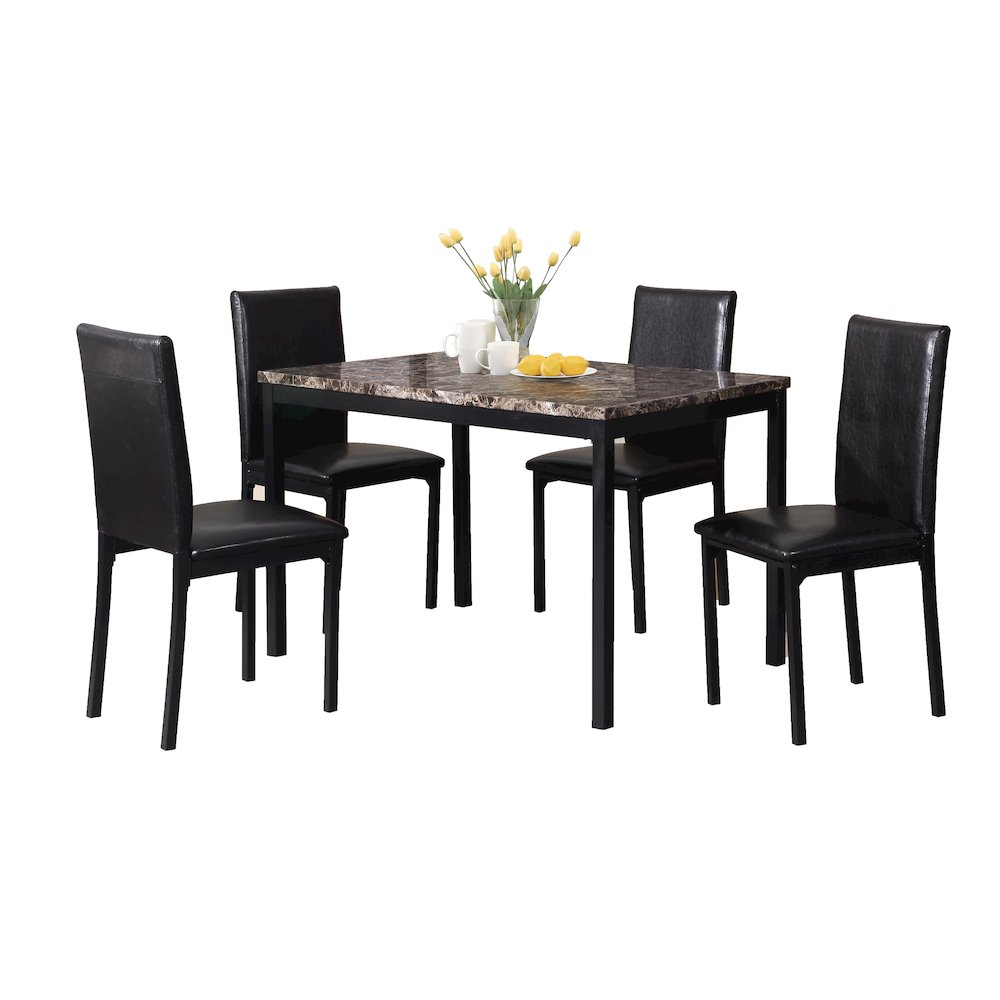 Citico 5-Pc Dinette Set with Laminated Faux Marble Top and 4 Black Chairs. Picture 1