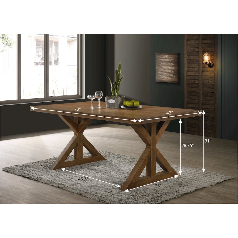 Enna Morden Farmhouse Wood Trestle Dining Table, Brushed Driftwood Finish. Picture 4