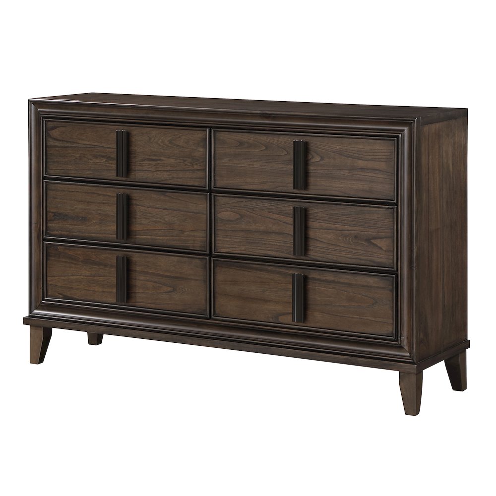 Aetheria Contemporary Wood 6-Drawer Dresser in Dark Brown. Picture 1