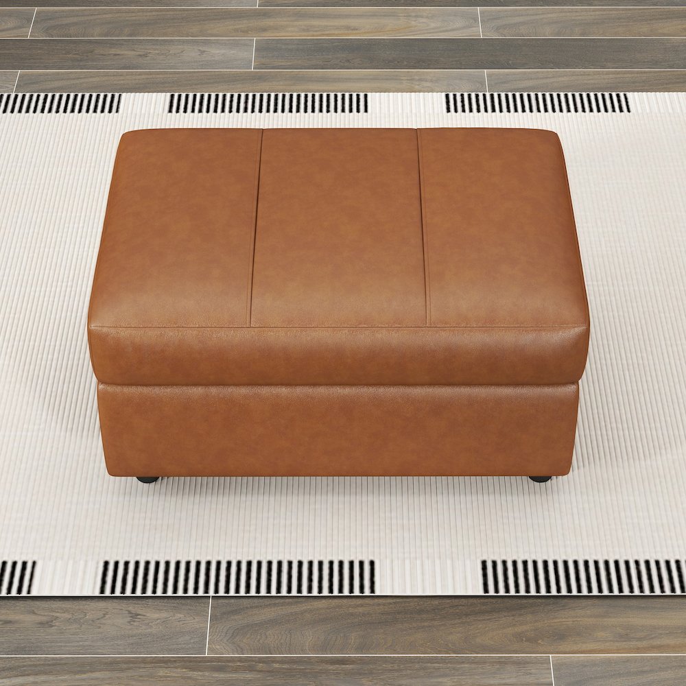 Sakan Leather Upholstered Ottoman, Caramel. Picture 5