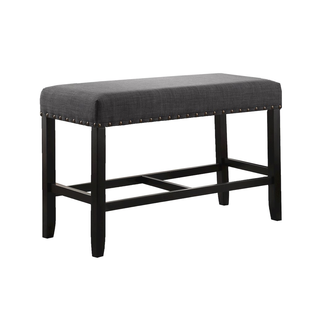 Biony Gray Fabric Counter Height Dining Bench with Nailhead Trim. Picture 1