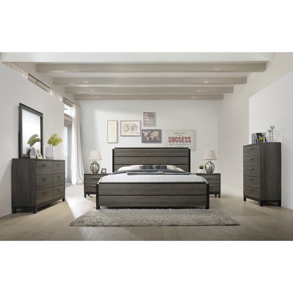 Ioana Antique Grey Finish Wood Queen Size Bed. Picture 5