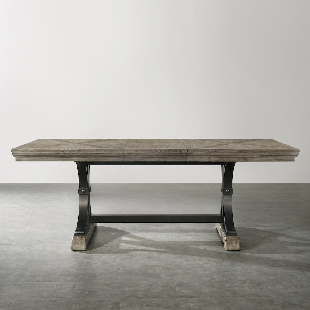 8-Piece Extendable Table with Nailhead Bench and Armchairs Dining Set, Driftwood. Picture 10